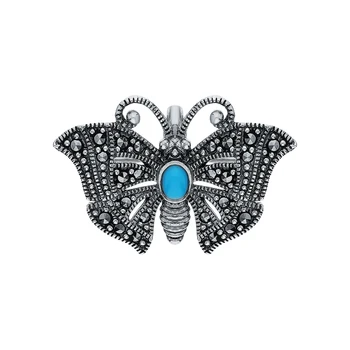 

Silver brooch with marcasite and turquoise sunlight