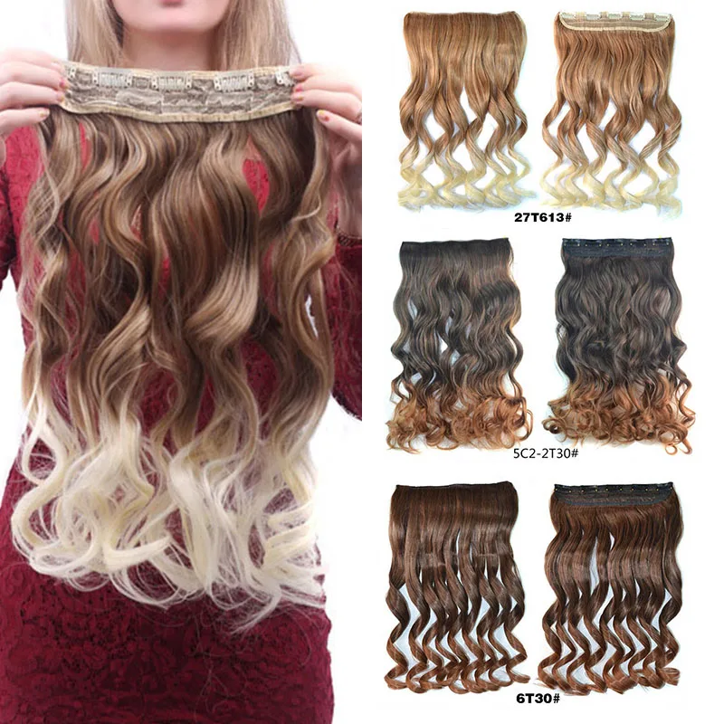 

LIHUI Gradient Big waves and long curly hair Five-card wig Natural wig with synthetic head Clip In Hair