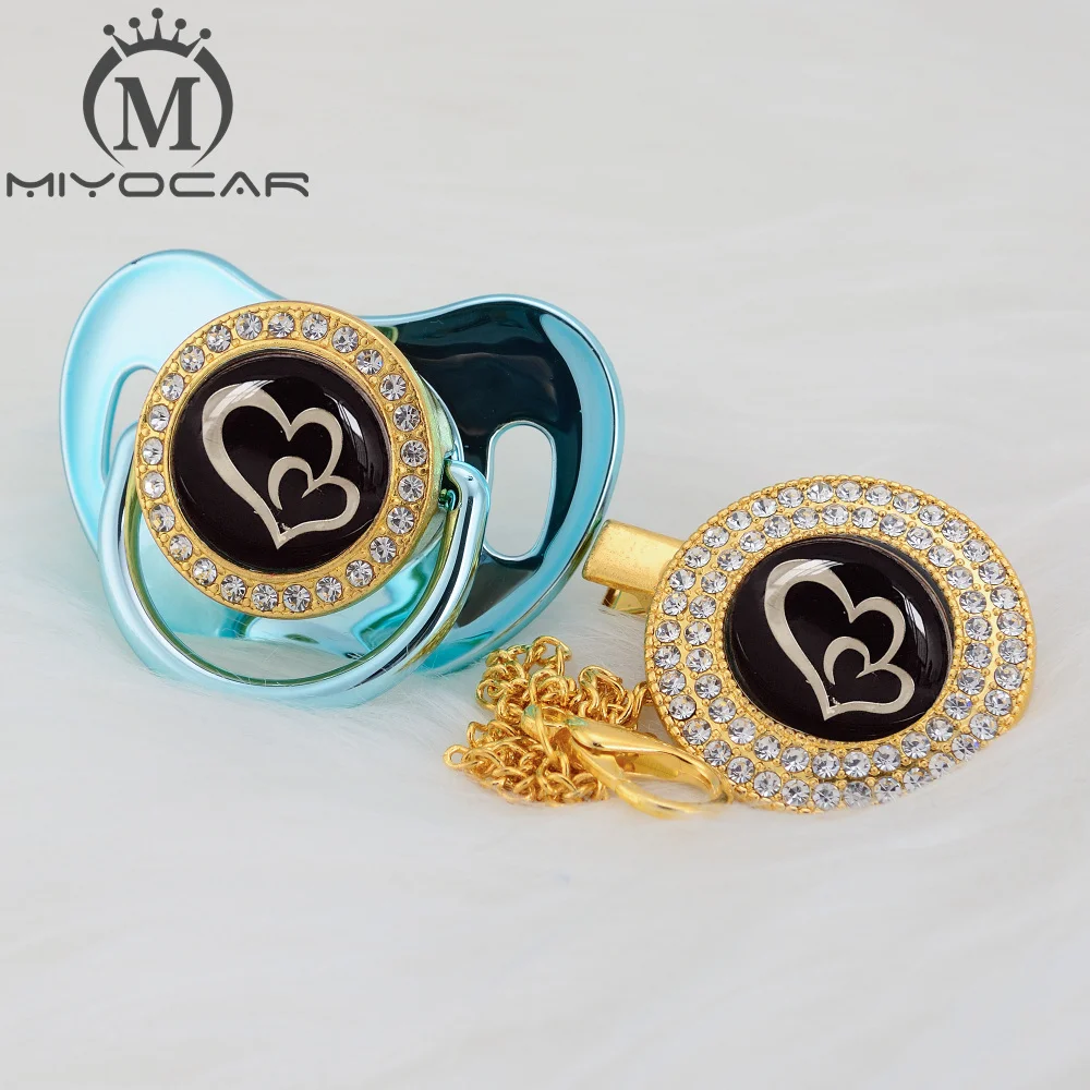 MIYOCAR, розовая, милая, с двумя сердечками, красивая, золотая, блестящая, соска, клипса, BPA бесплатно, пустышка, блестящая, уникальный дизайн, GH-08