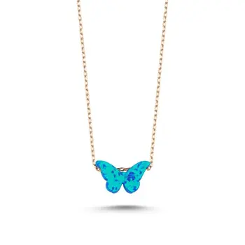 

Angemiel 925 Sterling Silver Opal Gemstone Butterfly Necklace-Rose Gold Plated
