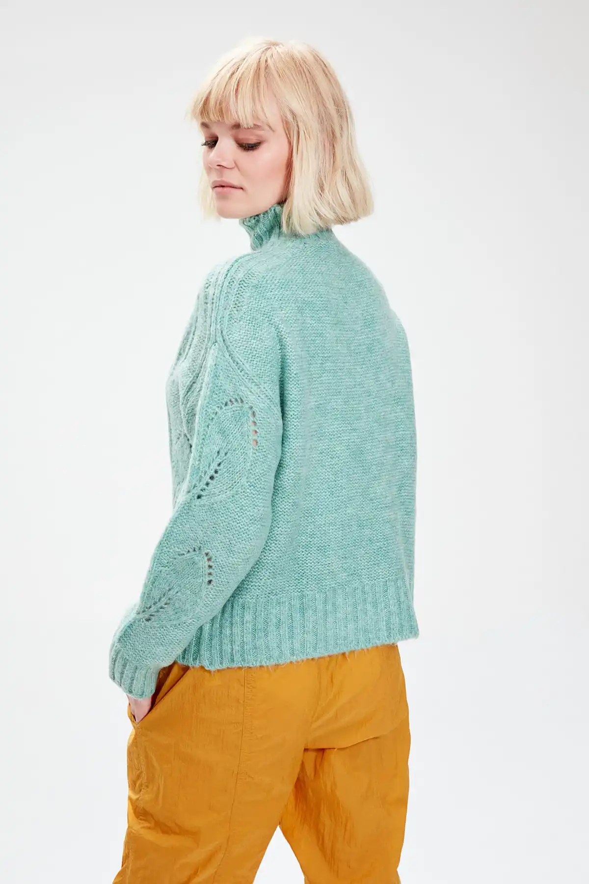 Goedkoop Trendyol Vrouwen Herfst Mint Mesh Gedetailleerde Truien Coltrui TWOAW20JK0019