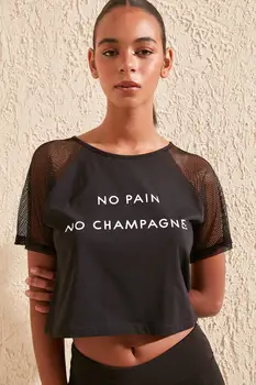 

Trendyol Fishnet and Print Detailed Sports T-Shirt TWOSS20TS0296