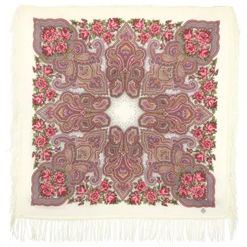 

Shawl Pavlovo Posad with woolen fringe 89x89 1559-0 "camarinskaya", View 0