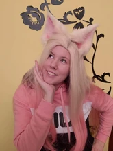 Peluca de cabello sintético resistente al calor, KDA badest Ahri, Cosplay de LOL KDA, Rubio, mezclado, Rosa, con orejas, juego Co