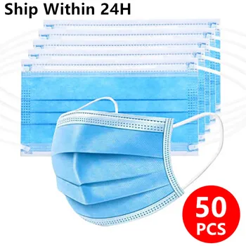 

50PCS Non-woven 3 layers Disposable Protective Mask Safe Breathable Face Mouth Mask Adult Earloop Filter Masks In Stock