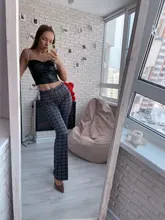 Weange Puss-Pantalones rectos de cintura alta con estampado a rayas para mujer, ropa de calle ajustada a la moda, largos y delgados, Y2K