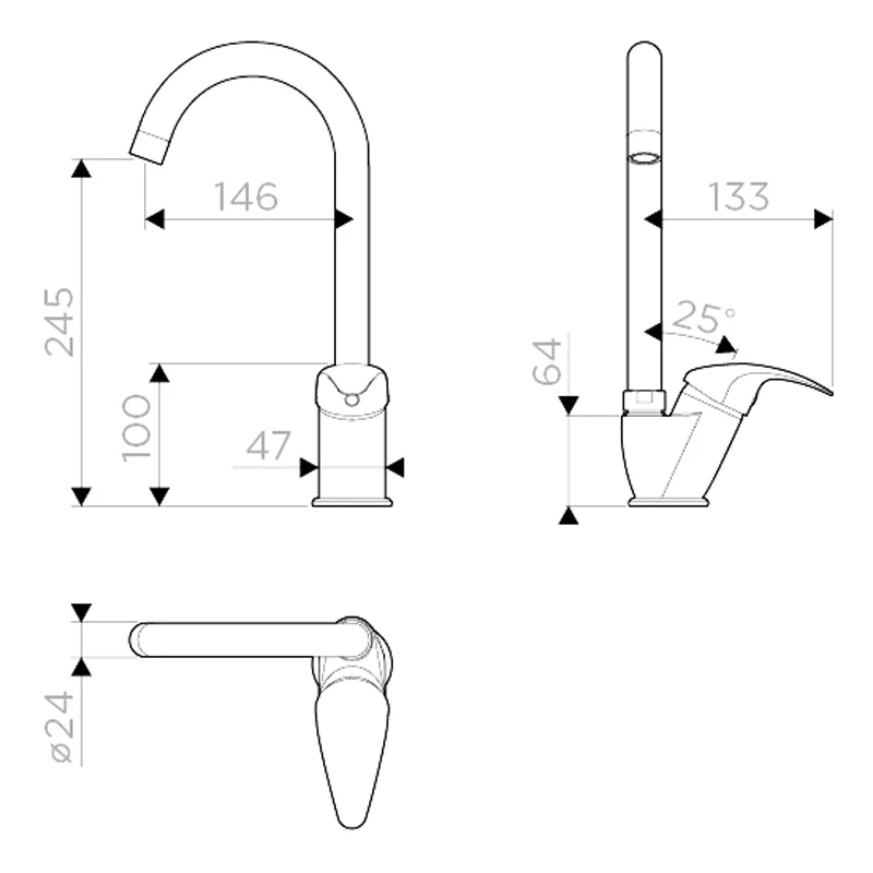 Kitchen mixer Omoikiri Umi-BN(Flexible inlet 1/", Mount Kit