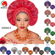 AS045 DHL-новейший африканский уже сделанный головной убор камни и бусины Круглый дизайн Асо Эби Авто геле для женщин вечерние и свадебные