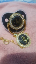 Chupete y Clip para bebé, de lujo, negro, ostentoso, letra del alfabeto M, letra dorada, 26 iniciales de nombre único, regalo para Baby Shower