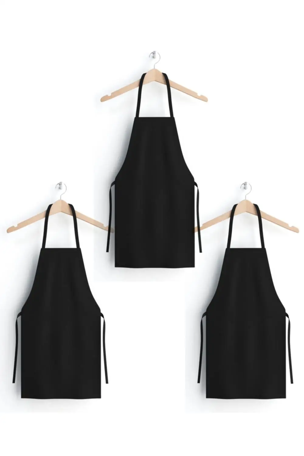 

Apron Set - Includes 3 Aprons - Black Color - 100% Cotton Fabric