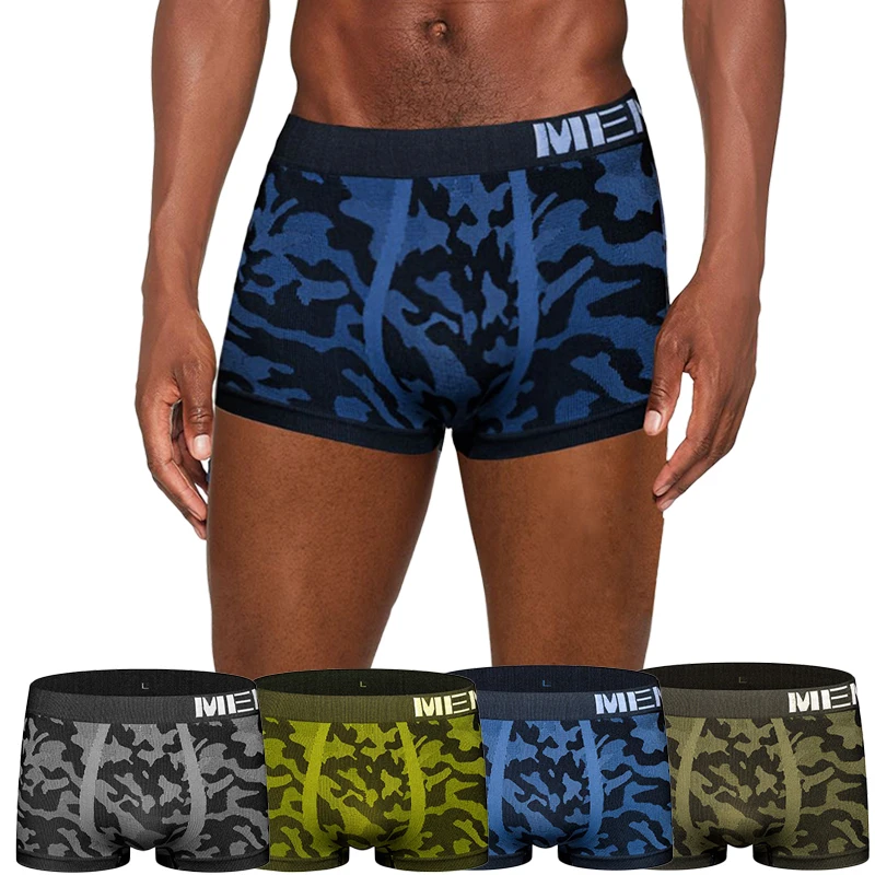 4pcs/lot Mens Underwear Sexy Boxer Short Gay Camouflage Penis Pouch Bulge Panties Shorts Seamless Underpants for Men Male Pack
