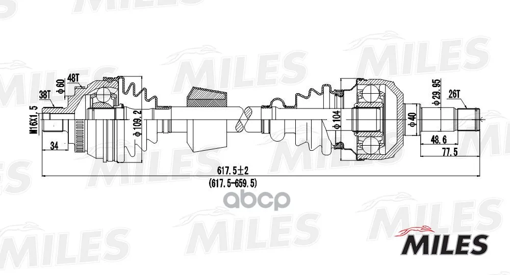 Привод В Сборе Ford Galaxy/Vw Sharan 1.8t-2.8 95-00 Лев. Abs Мкпп Miles Gc01136 Miles арт. GC01136