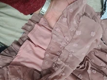 Las mujeres Rosa Vestido para damas apliques Vestido camisero de gasa de las mujeres cuello con volantes de manga larga cintura Mini Vestido de verano Vestido de