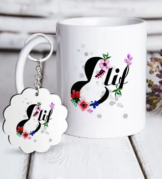 

Personalized Letter White Mug and Keychain Gift Seti-3
