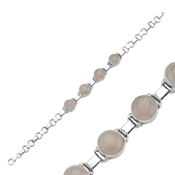 Серебряный 925 пробы розовый кварцевый камень браслет ручной работы