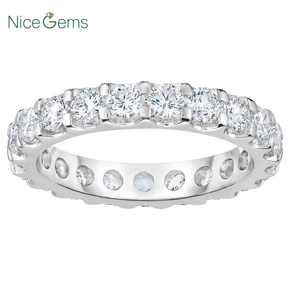 NiceGems, Платиновое кольцо вечности, круглый бриллиант, 2,00 ctw, Муассанит, обручальное кольцо, кольцо вечности, обручальное кольцо VVS1