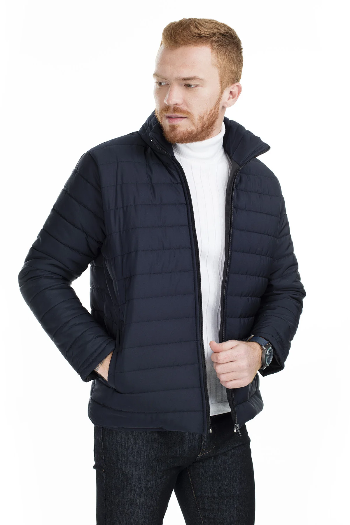 Navigli Slim Fit пальто на молнии мужское пальто 497Z01 - Цвет: Тёмно-синий