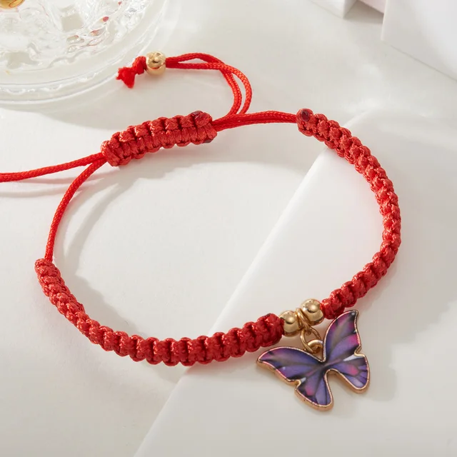 Pulsera de cuerda trenzada hecha a mano para mujer, pulsera de cadena roja  de la suerte, pulseras con dijes de mariposa para mujer, joyería con  estilo|Pulseras de amuleto| - AliExpress