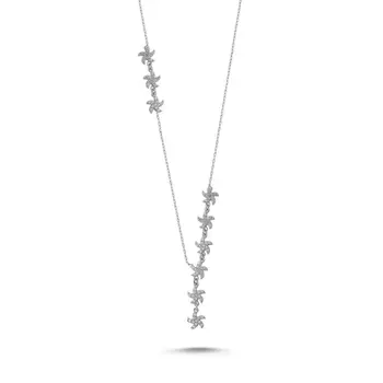 

Angemiel 925 Silver Zircon Stone Sea Star Y Necklace-Rhodium Plated