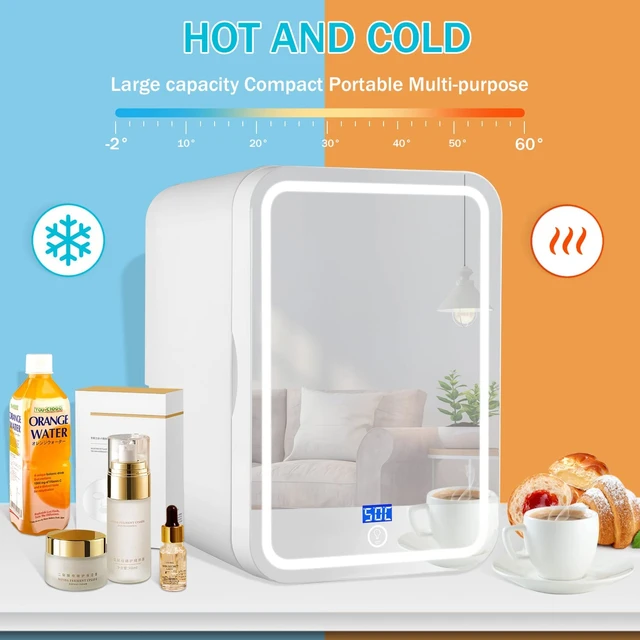 Mini réfrigérateur de maquillage portable avec miroir lumineux LED,  réfrigérateur de stockage cosmétique, glacière et plus chaude, congélateur  pour la maison, la voiture, les touristes - AliExpress