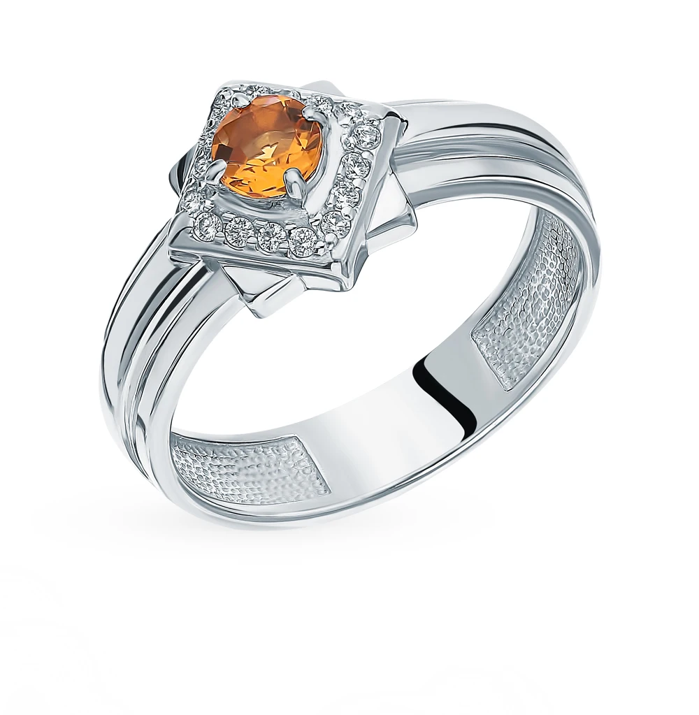 Серебряное кольцо с фианитами и цитринами SUNLIGHT проба 925
