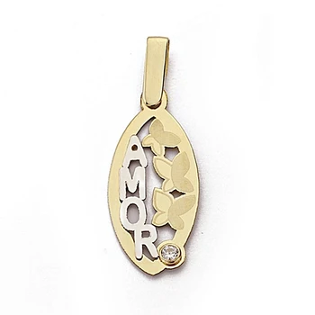 

Pendant 18k gold two tone 22mm. Butterflies cubic zirconia Oval [7986]