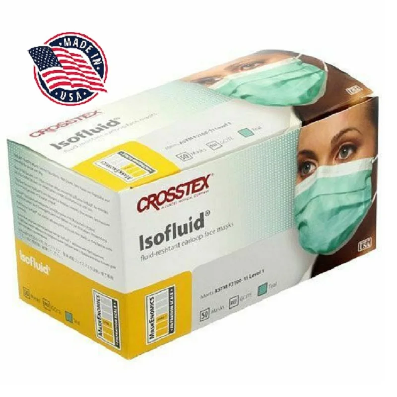 

Crosstex Isofluid Earloop Face Mask Bx/50 ASTM Level 1 Teal Medical USA Made