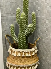 Potted Baskets Vase Hanging Handle Plant Garden-Flower Seagrass Woven Wicker Foldable
