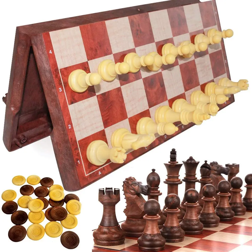 

Luoyer 12 inch 2 in 1 Magnetic Chess & Checker Set Folding Travel Board Game Portable Chess Board Classic Strategy Game Set