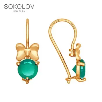 

Drop Earrings with stones "Butterfly» SOKOLOV gold with agate fashion jewelry 585 women's/men's, male/female, long earrings