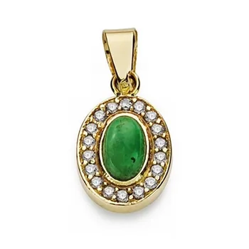 

18k gold pendant green stone 9mm. Zircons oval [AA2347]