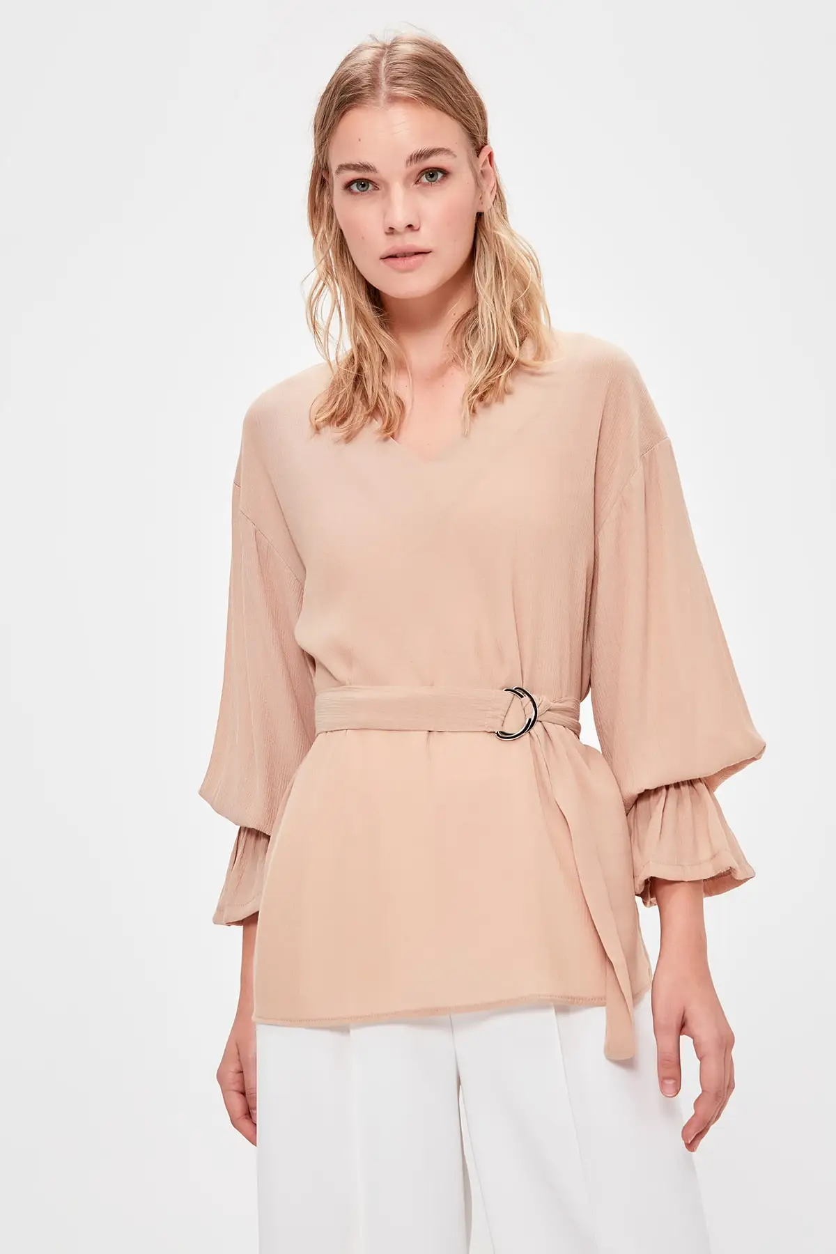Trendyol Camel шнуровка детальный Bluz TWOAW20BZ0749