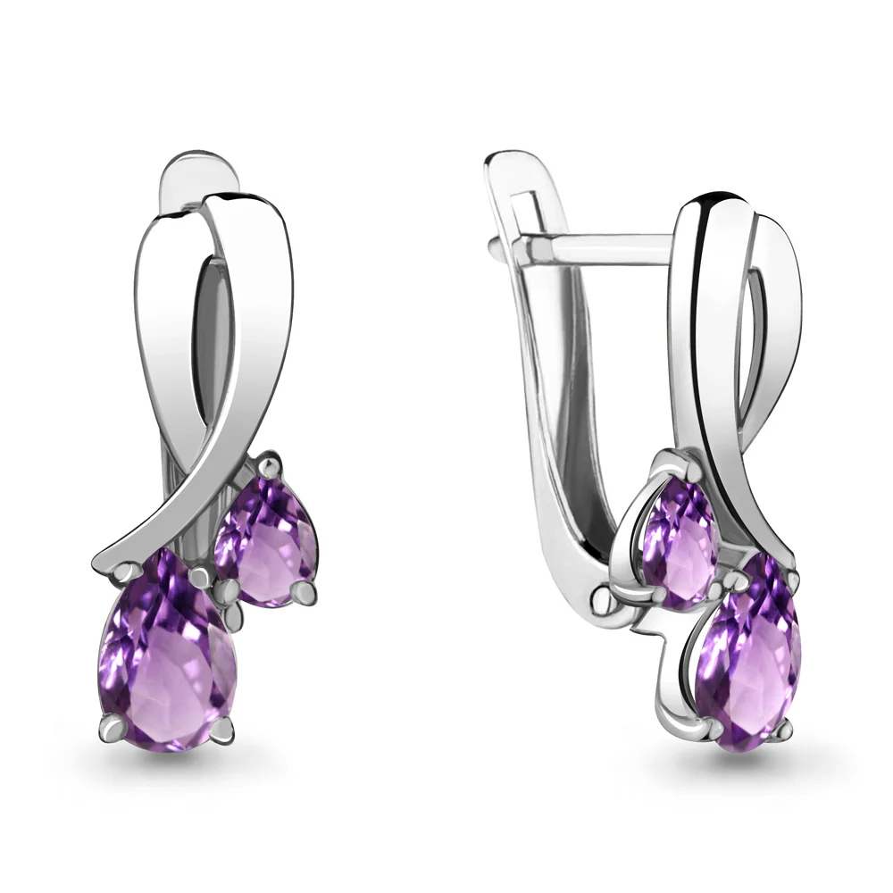 Серьги из серебра 925 пробы с аметистом. Серебряные серьги