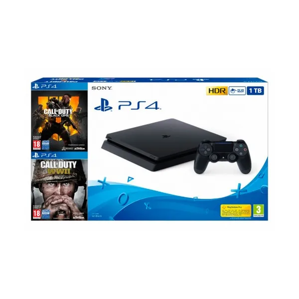 Play Station 4 Slim+ Call Of Duty Black Ops 4+ Call Of Duty WWII sony 8 GB ram 1 ТБ Black