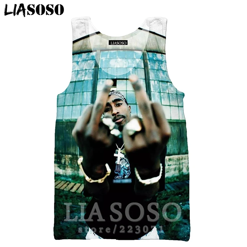 Рэппер 2Pac жилет LIASOSO лето для мужчин женщин Аниме Толстовка 3D принт О образным вырезом майка без рукавов хип хоп Уличный пуловер A295-3