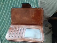 Billetera de cuero para mujer, monedero VINTAGE triple para teléfono móvil, monedero femenino