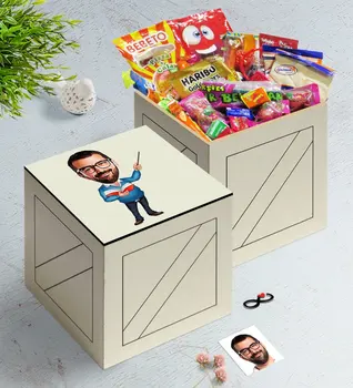 

Personalized Men 'S Teacher Caricature Of In Wooden Box Nostalgic Lezzetler Gift set-4