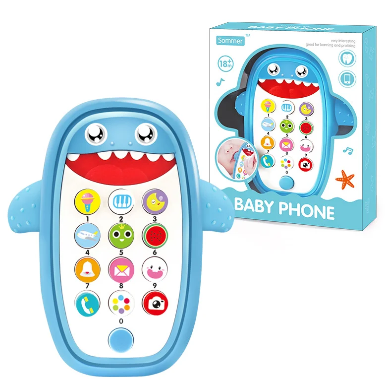 blue Детская погремушка кровать игрушка английский телефон Акула Музыка Мобильный для ребенка мультфильм коляска образование новорожденный 0-12 месяцев Младенец Малыш - Цвет: blue