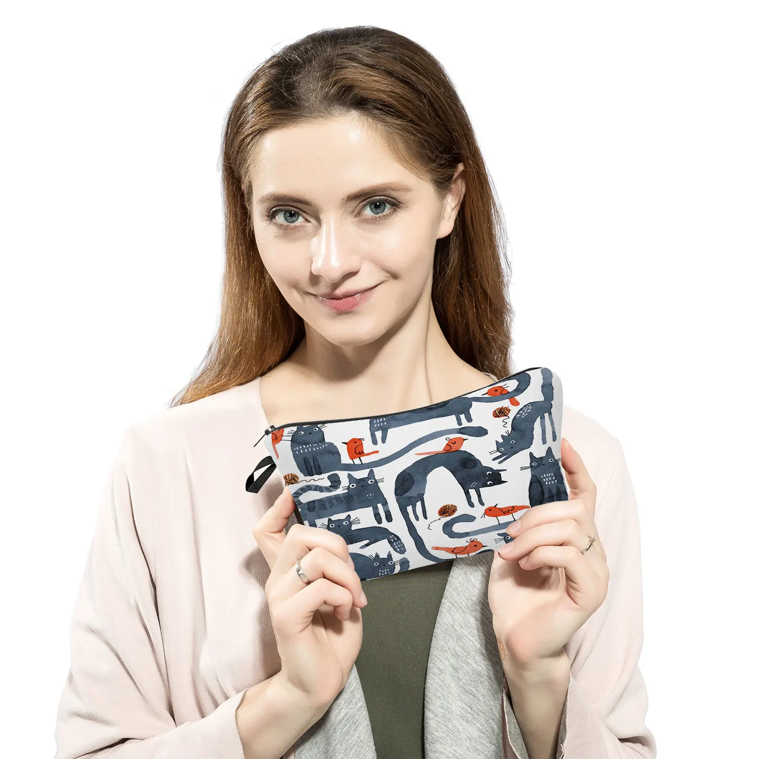 Design Cute Kawaii Cartoon Anime Cat Print Makeup Bag Women Fashion Cosmetic Bag Heat Transfer Women's Bag Portable Organizer 4