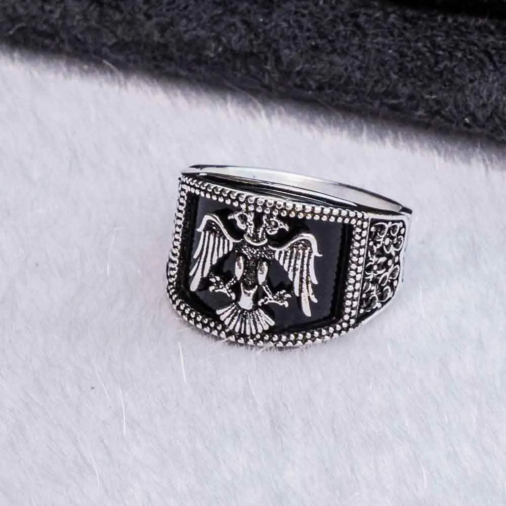 Серебряное кольцо с черным ониксом Seljuk Eagle