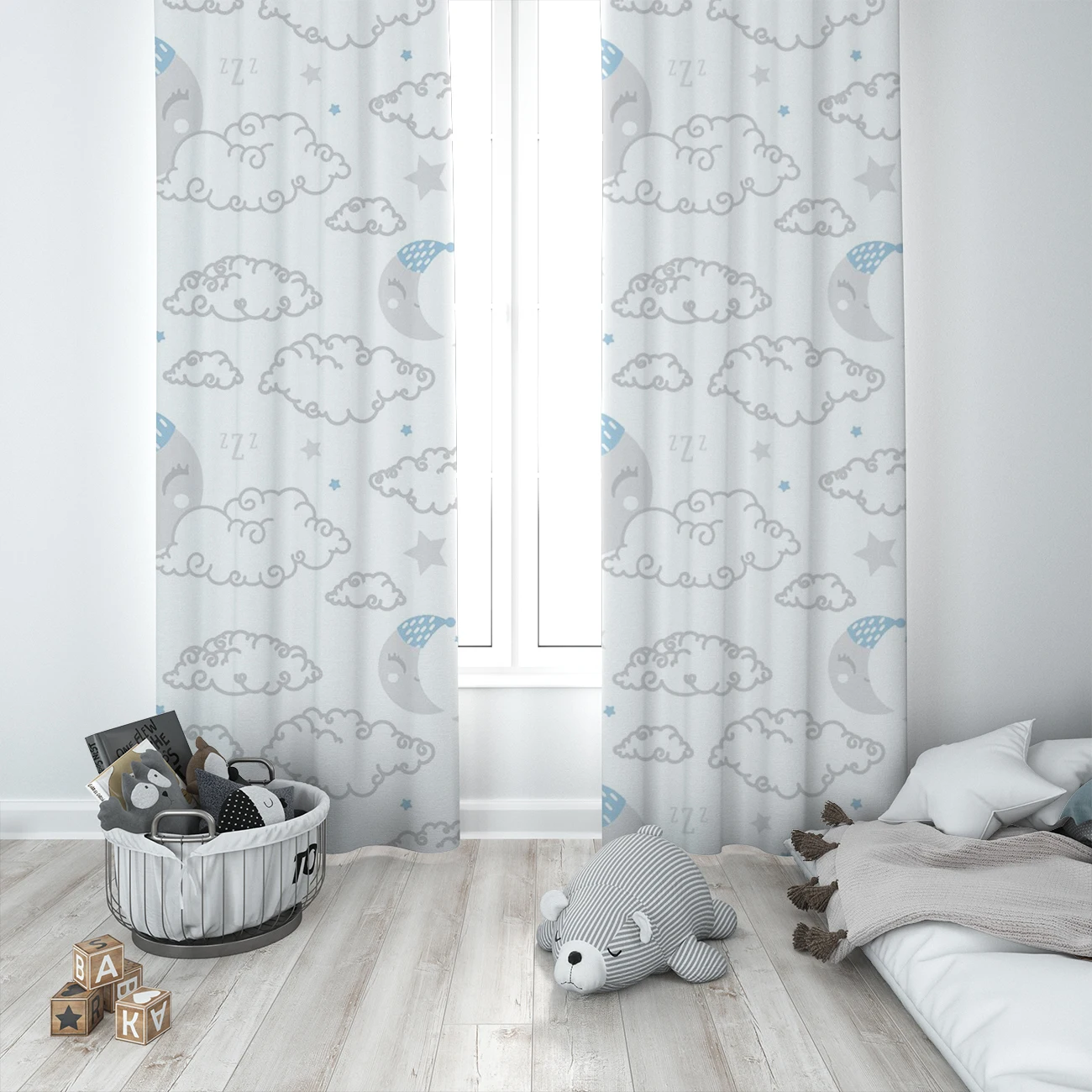 

Curtains Children 3D Printed Decorative Items Home Childrens Room Gray Cloud Hat Moon Model 1414