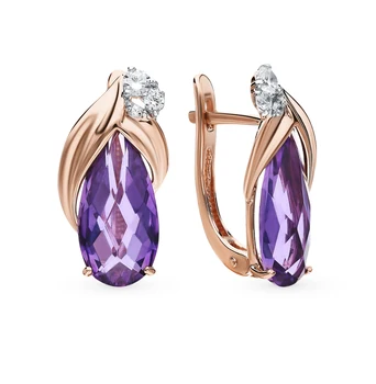 

Gold earrings with amethyst and cubic zirconia sunlight sample 585