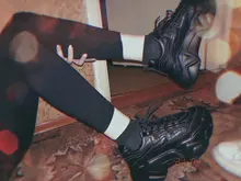 Zapatillas gruesas vulcanizadas informales para mujer, zapatillas de plataforma alta con cordones, color negro, 2020