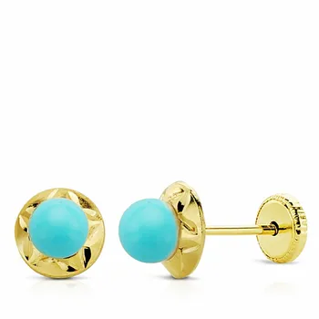 

Earrings 18k gold turquoise 6mm. Screw clasp [AA1885]