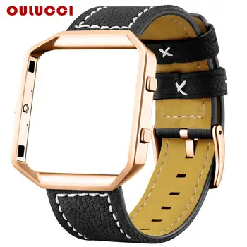 

OULUCCI Leather Bands Compatible Fitbit Blaze band Smart Watch women men Replacement Band with Metal Frame for fitbit wacth