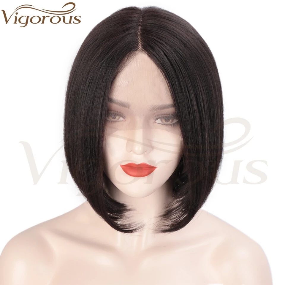 

Vigorous Straight Black Wig Middle Part Synthetic Lace Front Wigs for Black Women Heat Resistant Fiber Hair Short Wig
