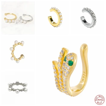 

Fine Jewelry Bling Ziron Snake Plata de ley 925 Clip Earrings For Couples Lovers' Gift No Piercing Fake Cartilage Earring Cuff