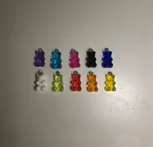 Mini abalorios de oso de goma de 22x11mm, 10 Uds., Color caramelo, para hacer aretes, colgantes, collares, joyería creativa DIY