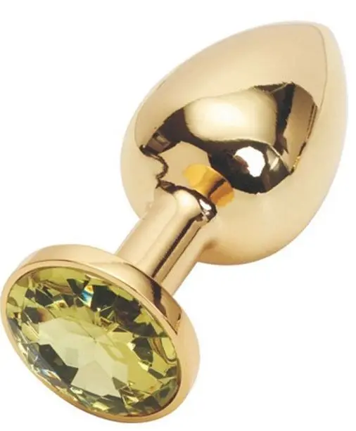 Золотистая анальная пробка с желтым кристаллом 7 6 см.|Анальная пробка| |