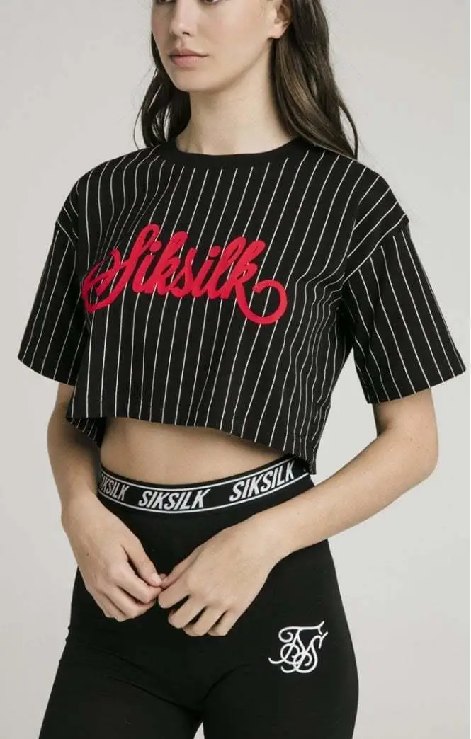SikSilk негабаритных бейсбольная укороченная Футболка-черная женская футболка
